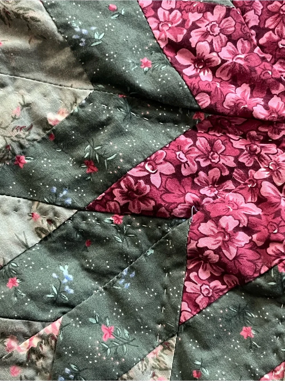 Vintage Set of 2 Quilted Pillow Shams in Green & Berry Tones- JC Penney Home